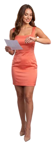 Dana Whitfield holding a printed timetable and checking her watch